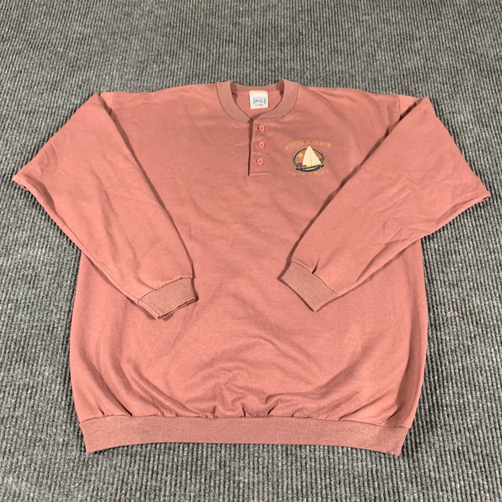 VTG Carolina Smile Sweatshirt Mens‎ XL Purple Henley Stone Harbor New Jersey 90s